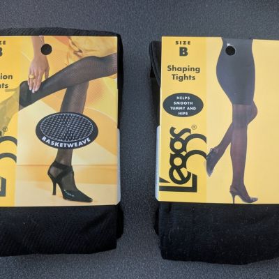 2 Pair Legg's Fashion Shaping Tights Size B Basketweave Black New Old Stock